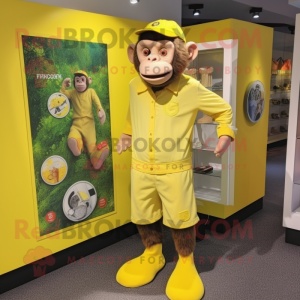 Lemon Yellow Chimpanzee mascot costume character dressed with a Playsuit and Cufflinks