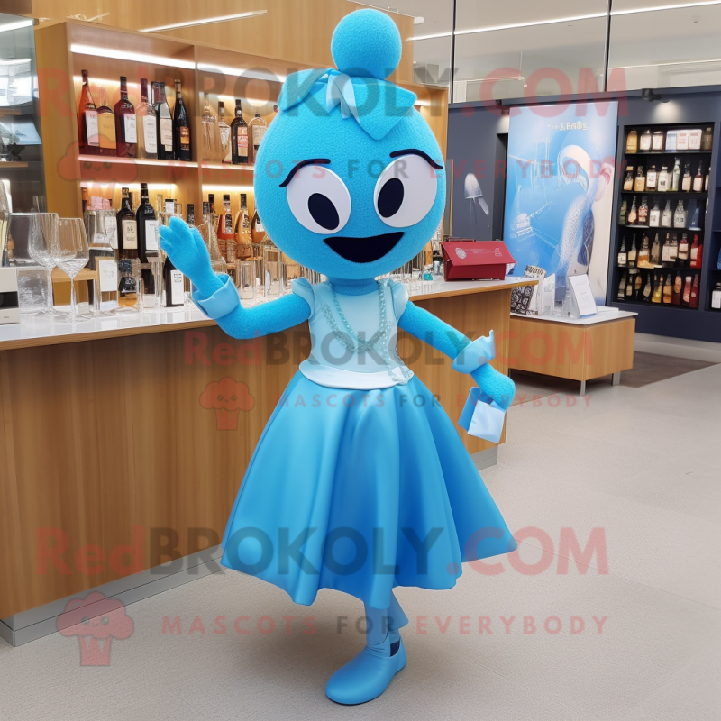 Sky Blue Champagne mascot costume character dressed with a Skirt and Headbands Sky Blue Champagne mascot costume character dressed with a Skirt and Headbands