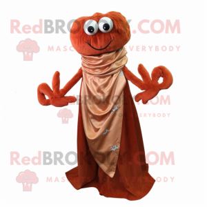 Rust Crab Cakes mascot costume character dressed with a Evening Gown and Scarf clips