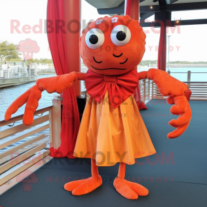 Rust Crab Cakes mascot costume character dressed with a Evening Gown and Scarf clips