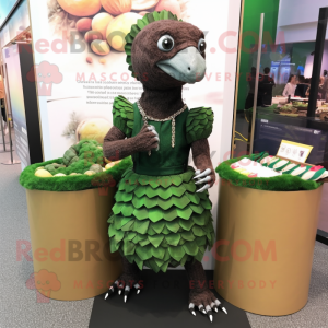 Forest Green Pangolin mascot costume character dressed with a Pencil Skirt and Bracelets