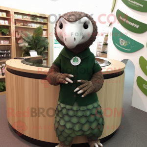 Forest Green Pangolin mascot costume character dressed with a Pencil Skirt and Bracelets