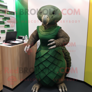 Forest Green Pangolin mascot costume character dressed with a Pencil Skirt and Bracelets