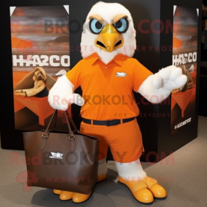 Orange Haast'S Eagle mascot costume character dressed with a Polo Tee and Handbags