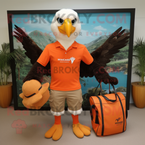 Orange Haast'S Eagle mascot costume character dressed with a Polo Tee and Handbags