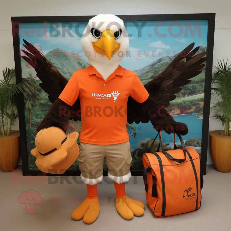 Orange Haast'S Eagle mascot costume character dressed with a Polo Tee and Handbags Orange Haast'S Eagle mascot costume character dressed with a Polo Tee and Handbags