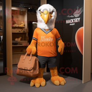 Orange Haast'S Eagle mascot costume character dressed with a Polo Tee and Handbags