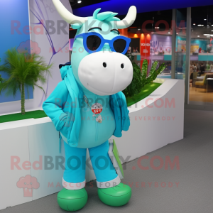 Cyan Cow maskot kostym...