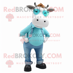 Cyan Cow maskot kostym...