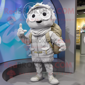 Gray Wrist Watch mascot costume character dressed with a Blouse and Backpacks