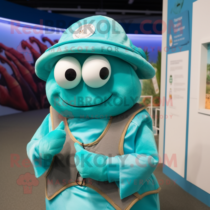 Cyan Hermit Crab mascot costume character dressed with a Vest and Hats Cyan Hermit Crab mascot costume character dressed with a Vest and Hats