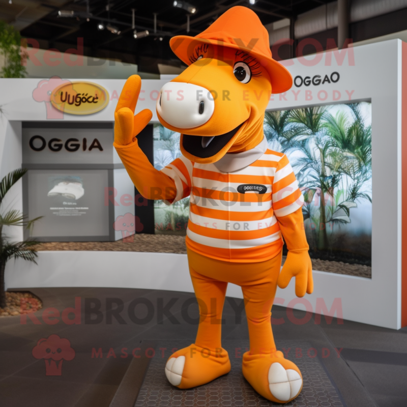 Orange Quagga mascot costume character dressed with a Polo Shirt and Berets Orange Quagga mascot costume character dressed with a Polo Shirt and Berets