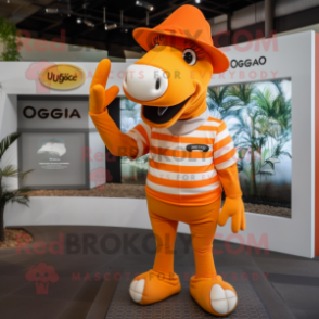Orange Quagga mascot costume character dressed with a Polo Shirt and Berets