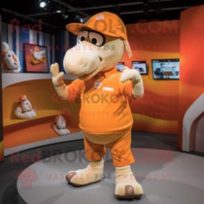 Orange Quagga mascot costume character dressed with a Polo Shirt and Berets