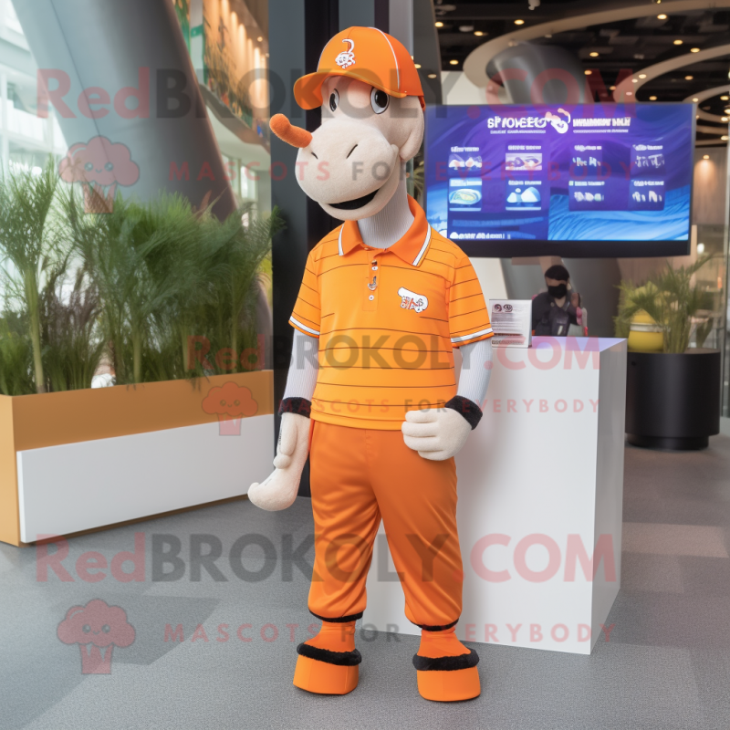 Orange Quagga mascot costume character dressed with a Polo Shirt and Berets Orange Quagga mascot costume character dressed with a Polo Shirt and Berets