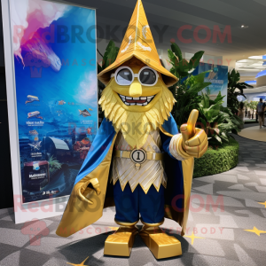 Gold Wizard maskot kostym...