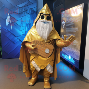 Gold Wizard maskot kostym...