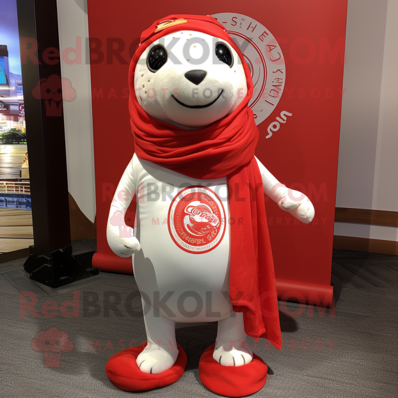 Red Seal mascot costume character dressed with a Suit Pants and Scarves