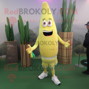 Yellow Asparagus mascot costume character dressed with a Joggers and Rings
