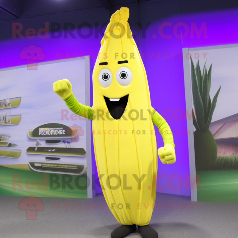 Yellow Asparagus mascot costume character dressed with a Joggers and Rings