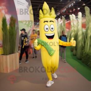 Yellow Asparagus mascot costume character dressed with a Joggers and Rings