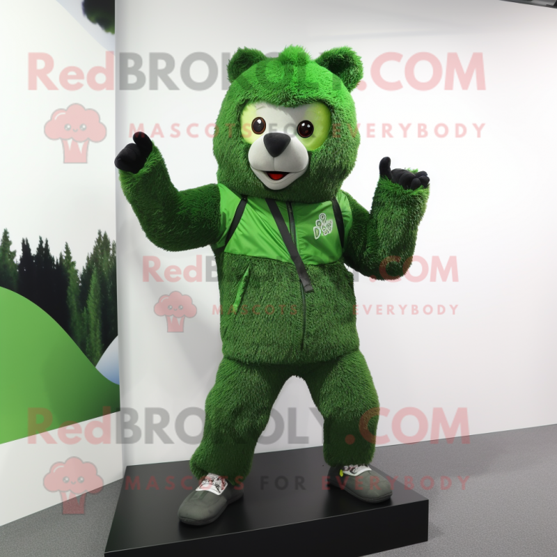 Forest Green Acrobat mascot costume character dressed with a Parka and Gloves Forest Green Acrobat mascot costume character dressed with a Parka and Gloves