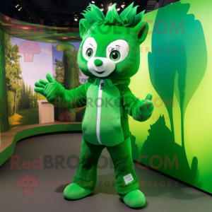 Forest Green Acrobat mascot costume character dressed with a Parka and Gloves