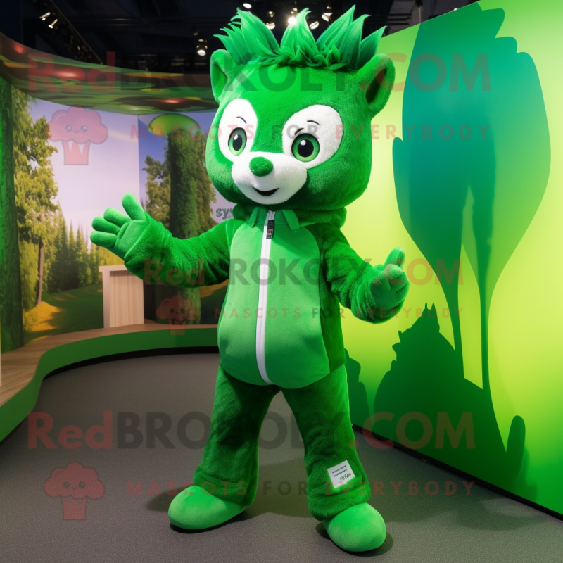 Forest Green Acrobat mascot costume character dressed with a Parka and Gloves