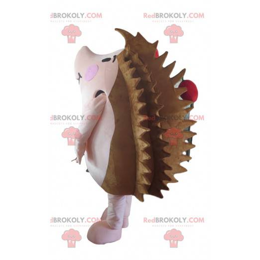 Braunes und rosa Igelmaskottchen mit Äpfeln - Redbrokoly.com