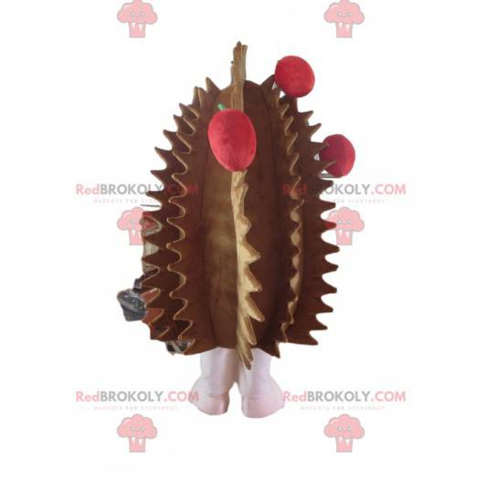 Braunes und rosa Igelmaskottchen mit Äpfeln - Redbrokoly.com
