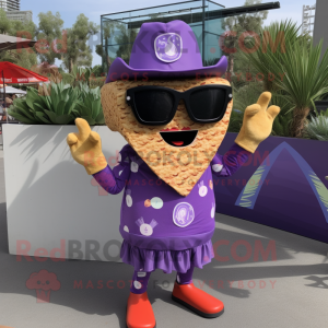 Lavender Nachos mascot costume character dressed with a Romper and Sunglasses