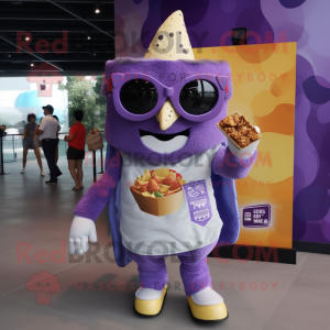 Lavender Nachos mascot costume character dressed with a Romper and Sunglasses