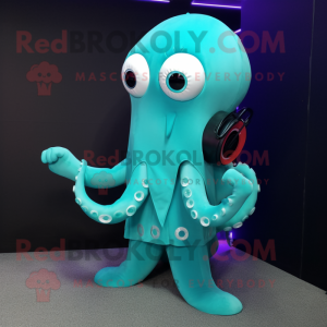 Turquoise Octopus mascot costume character dressed with a Leggings and Cufflinks