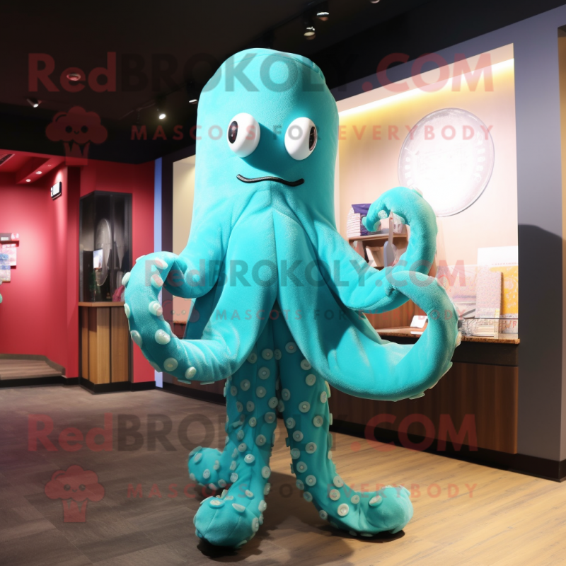 Turquoise Octopus mascot costume character dressed with a Leggings and Cufflinks