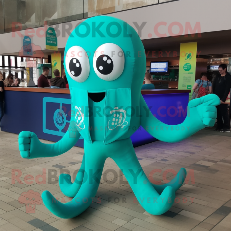 Turquoise Octopus mascot costume character dressed with a Leggings and Cufflinks Turquoise Octopus mascot costume character dressed with a Leggings and Cufflinks