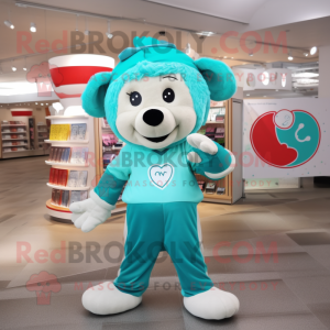 Turquoise Love Letter mascot costume character dressed with a Joggers and Coin purses