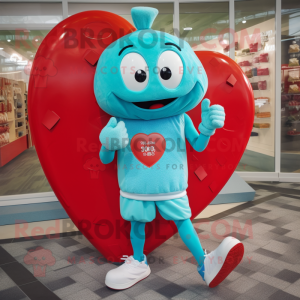 Turquoise Love Letter mascot costume character dressed with a Joggers and Coin purses