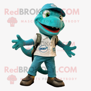 Teal Lizard maskot kostume...