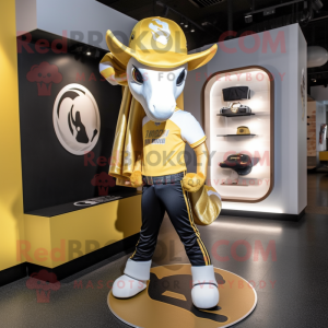 Gold Horseshoe mascot costume character dressed with a Graphic Tee and Beanies