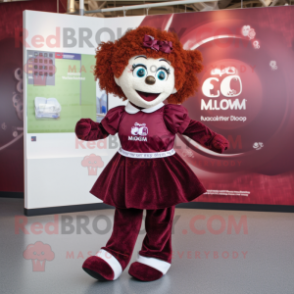 Maroon Irish Dancer mascot costume character dressed with a Playsuit and Clutch bags