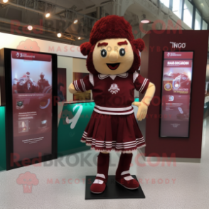 Maroon Irish Dancer mascot costume character dressed with a Playsuit and Clutch bags