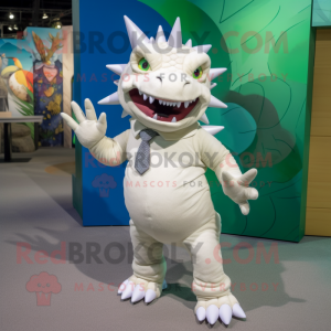 White Stegosaurus mascot costume character dressed with a Chinos and Anklets