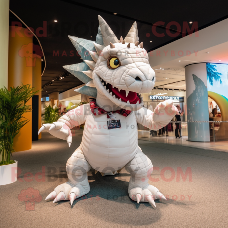 White Stegosaurus mascot costume character dressed with a Chinos and Anklets White Stegosaurus mascot costume character dressed with a Chinos and Anklets