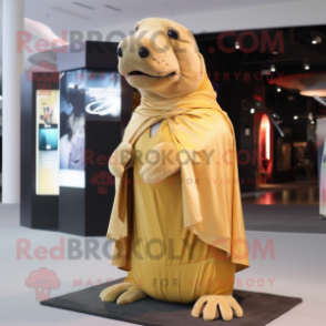 Gold Walrus mascot costume character dressed with a Dress and Scarf clips