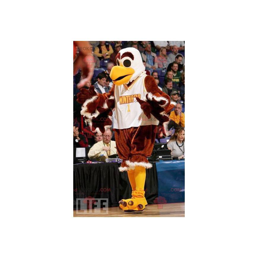 Mascote águia abutre marrom-branco e amarelo - Redbrokoly.com