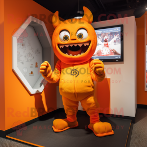 Orange Demon maskot kostym...