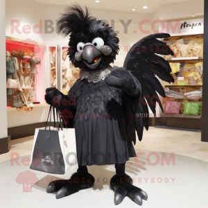 Black Harpy mascot costume character dressed with a Dress Pants and Tote bags