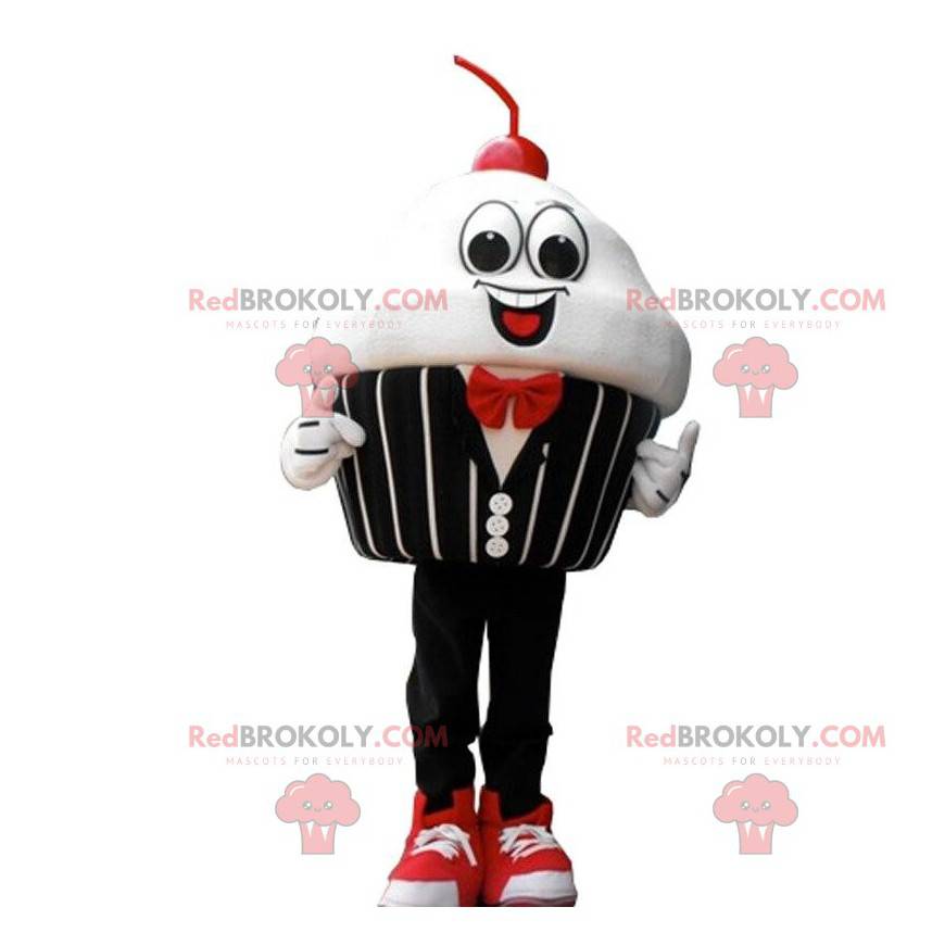 Mascot cream cake with a cherry, elegant costume -