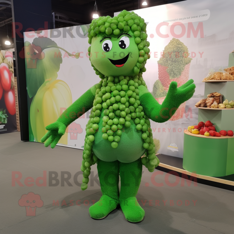 Forest Green Grape mascot costume character dressed with a Blouse and Bracelets