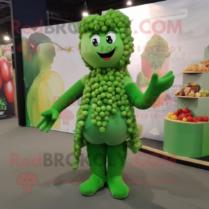 Forest Green Grape mascot costume character dressed with a Blouse and Bracelets